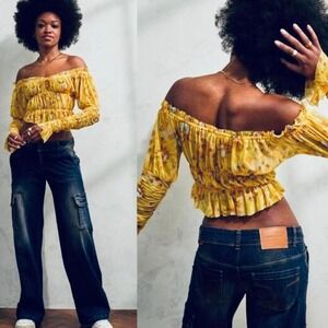 Urban Outfitters‎ Yellow Ruffle Floral Top